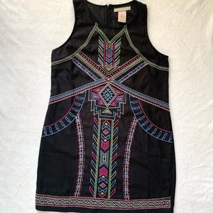 Anthropologie Flying Tomato Black Geometric Color Embroidered Shift Dress